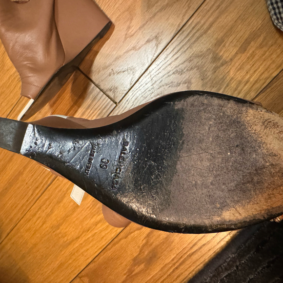 Balenciaga Brown Leather Open-Toe Wedge Heels - Picture 3 of 3